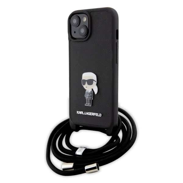 Karl Lagerfeld - Saffiano Crossbody (KLHCP15SSASKNPSK) - iPhone 15 - Monogram Metal Pin Karl