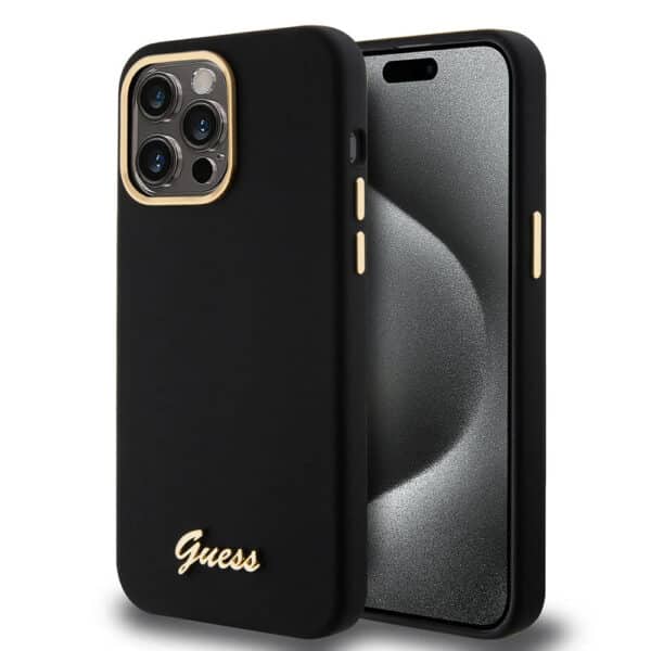 Guess - Silicone Script Metal Logo & Frame (GUHCP15XSMBSLK) - iPhone 15 Pro Max - Μαύρο