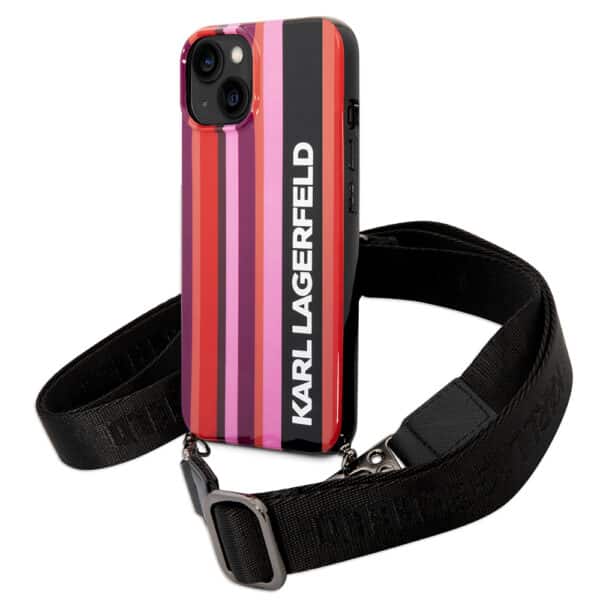 Karl Lagerfeld - Hardcase with Strap (KLHCP14SSTSTP) - iPhone 14 - Ροζ Color Stripes