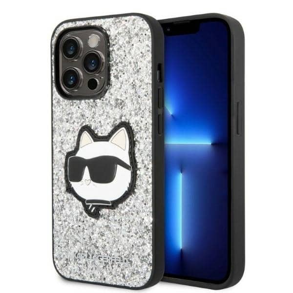 Karl Lagerfeld - Hardcase Glitter (KLHCP14XG2CPS) - iPhone 14 Pro Max - Ασημί Choupette Patch