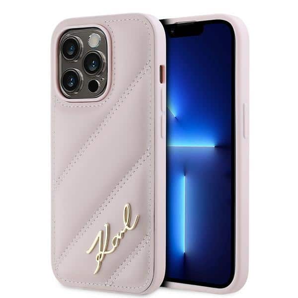 Karl Lagerfeld - Diagonal Quilted Script (KLHCP14XPQDSMGP) - iPhone 14 Pro Max - Ροζ