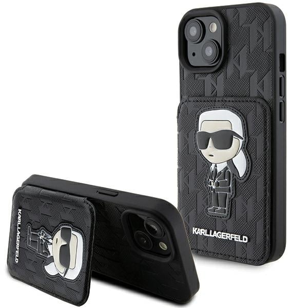 Karl Lagerfeld - Saffiano Cardslots and Stand (KLHCP15SSAKKNSCK) - iPhone 15 - Monogram Ikonik