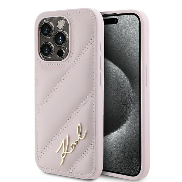 Karl Lagerfeld - Diagonal Quilted Script (KLHCP15XPQDSMGP) - iPhone 15 Pro Max - Ροζ