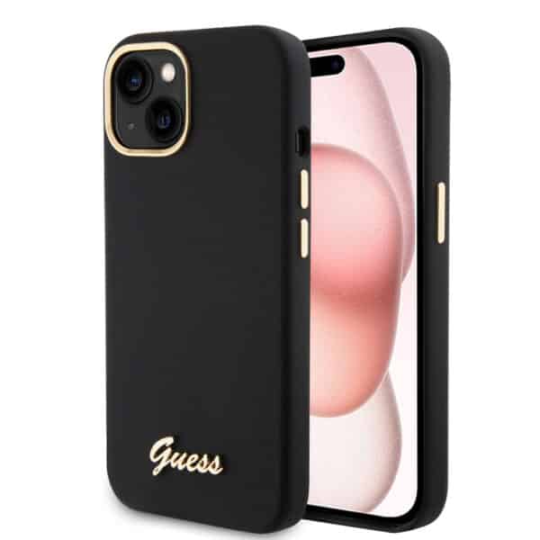 Guess - Silicone Script Metal Logo & Frame (GUHCP15SSMBSLK) - iPhone 15 - Μαύρο