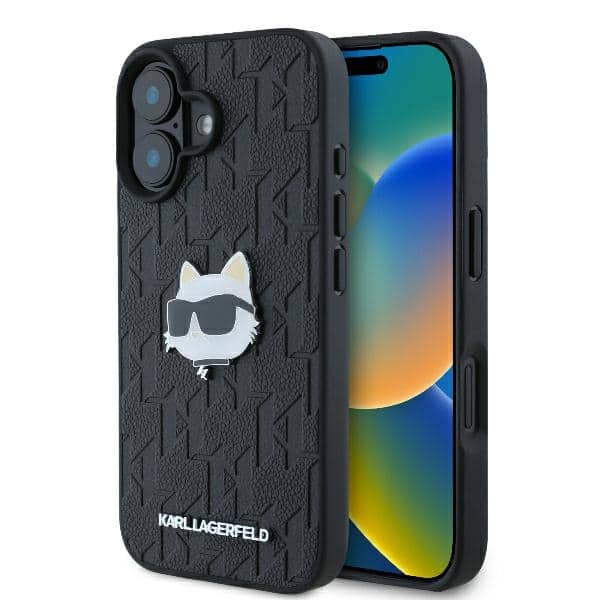 Karl Lagerfeld - Hardcase Leather Monogram (KLHCP16SPGKLCHPK) - iPhone 16 - Choupette Head Pin