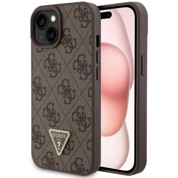 Guess - Leather 4G Triangle Strass (GUHCP15SP4TDPW) - iPhone 15 - Καφέ