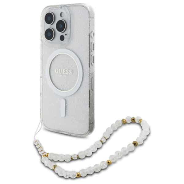 Guess - IML Glitter with Pearl Strap MagSafe (GUHMP16LHGCRELST) - iPhone 16 Pro - Διάφανη