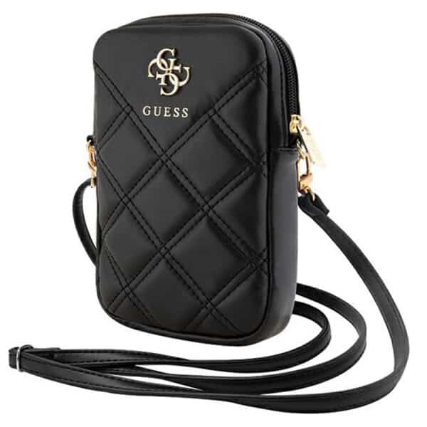 Guess - Universal Phone Pouch Zip Quilted 4G (GUWBZPSQSSGK) - Universal, Adjustable Strap, Zip Closure - Μαύρο