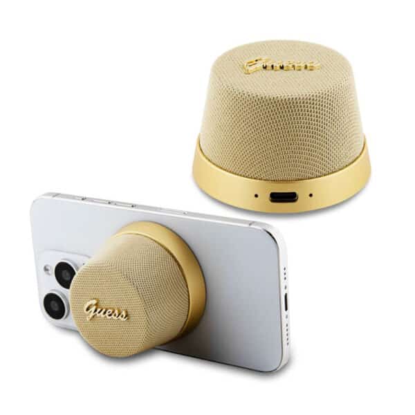 Guess - Ασύρματο Ηχείο - Μαγνητική Βάση Script Metal (GUWSC3ALSMD) - TWS, USB-C, Bluetooth V5.3, 700mAh, 3W - Χρυσό