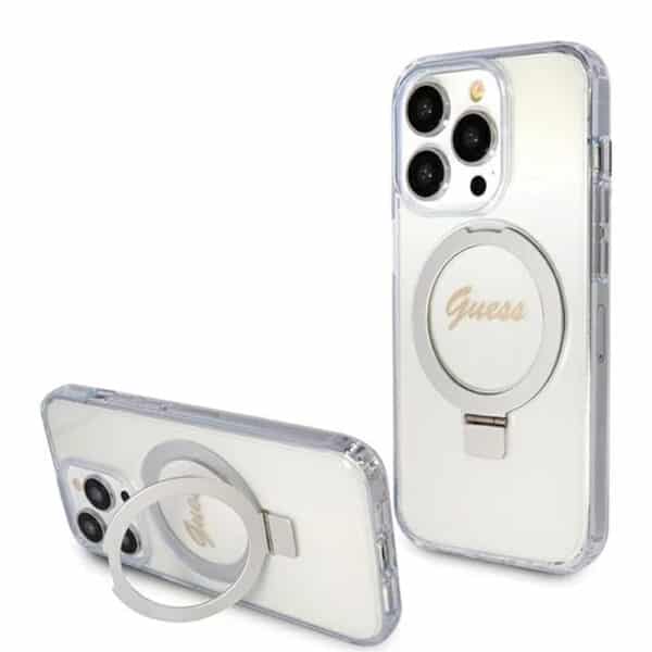 Guess - Ring Stand Script Glitter MagSafe (GUHMP15LHRSGSD) - iPhone 15 Pro - Διάφανη