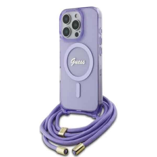 Guess - IML Crossbody Cord Script MagSafe (GUHMP16LHCTSGNSU) - iPhone 16 Pro - Μώβ
