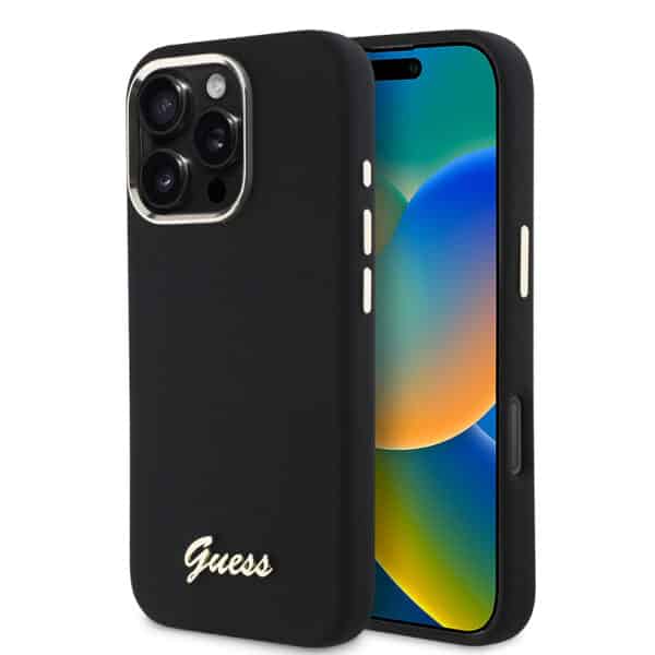 Guess - Silicone Script Metal Logo & Frame (GUHCP16LSMBSLK) - iPhone 16 Pro - Μαύρο