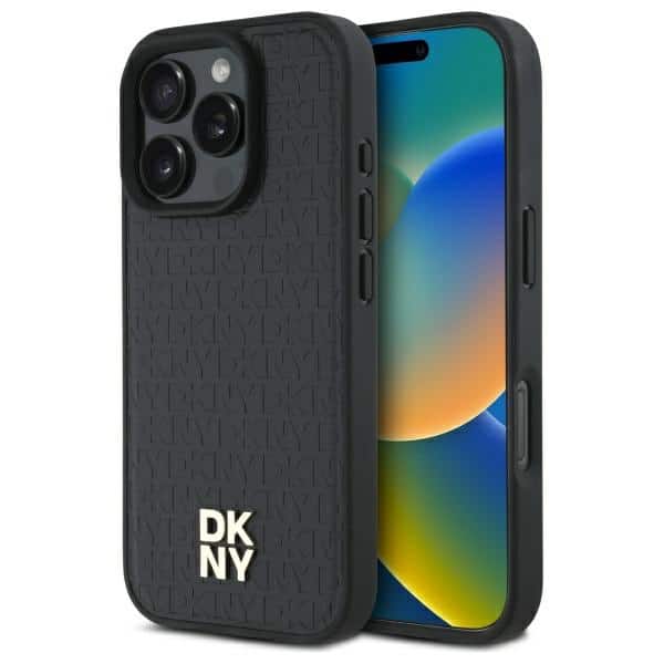 DKNY - Leather Hardcase Repeat Pattern Stack Logo MagSafe (DKHMP16LPSHRPSK) - iPhone 16 Pro - Μαύρο