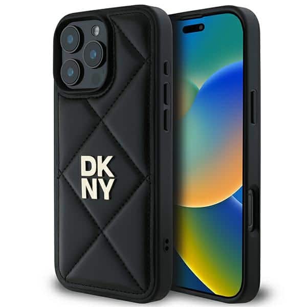 DKNY - Leather Quilted Stack Logo (DKHCP16XPQDSLK) - iPhone 16 Pro Max - Μαύρο