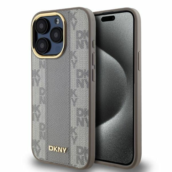 DKNY - Leather CheckeΚόκκινο Mono Pattern MagSafe (DKHMP15XPCPVSLE) - iPhone 15 Pro Max - Μπεζ