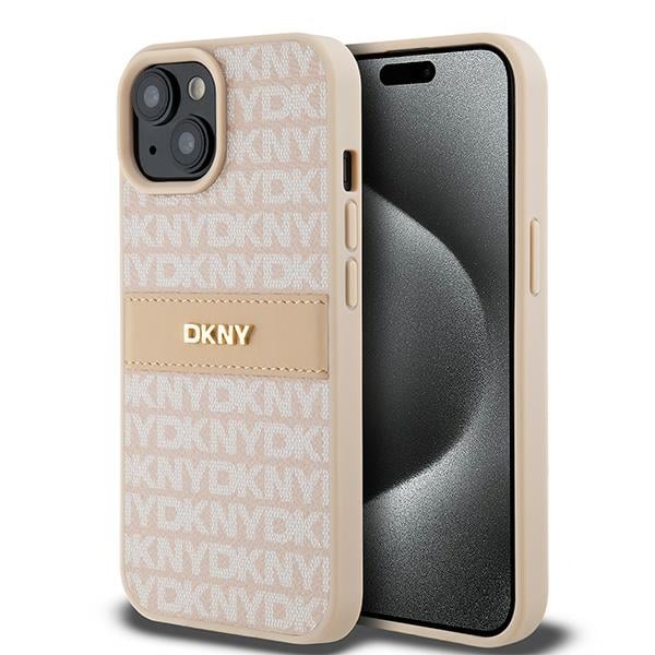 DKNY - Leather Mono Stripe & Metal Logo (DKHCP15MPRTHSLP) - iPhone 15 Plus - Ροζ