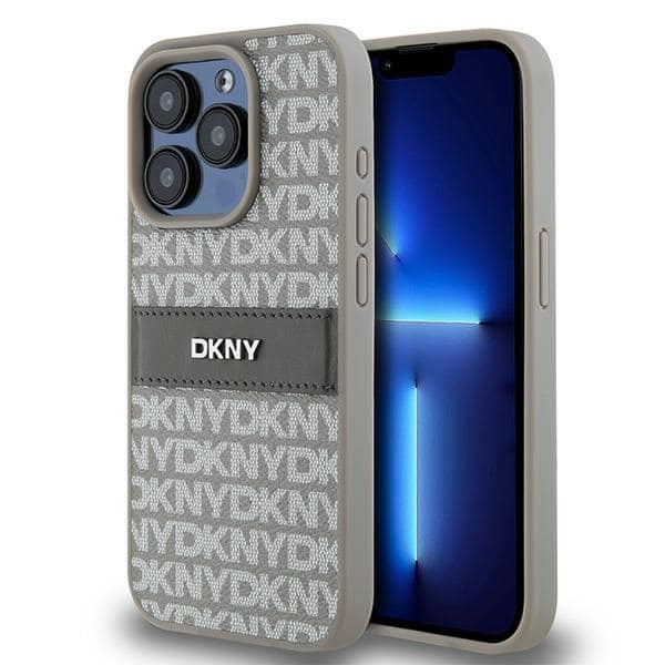 DKNY - Leather Mono Stripe & Metal Logo (DKHCP15XPRTHSLE) - iPhone 15 Pro Max - Μπεζ