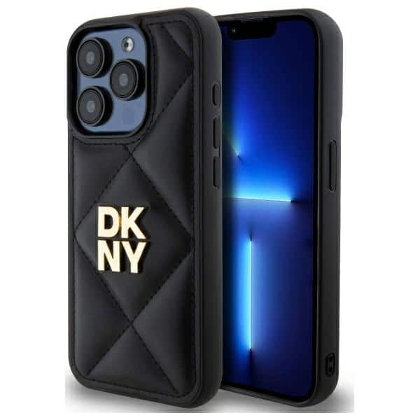 DKNY - Leather Quilted Stack Logo (DKHCP15LPQDSLK) - iPhone 15 Pro - Μαύρο