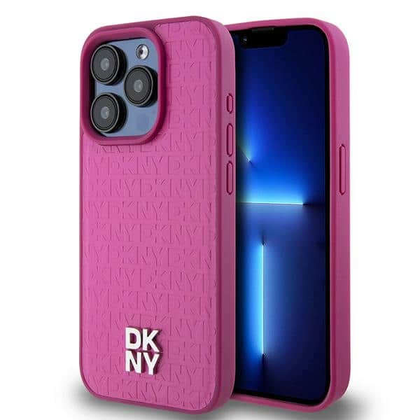 DKNY - Leather Monogram Pattern Metal Logo MagSafe (DKHMP15LPSHRPSP) - iPhone 15 Pro - Ροζ