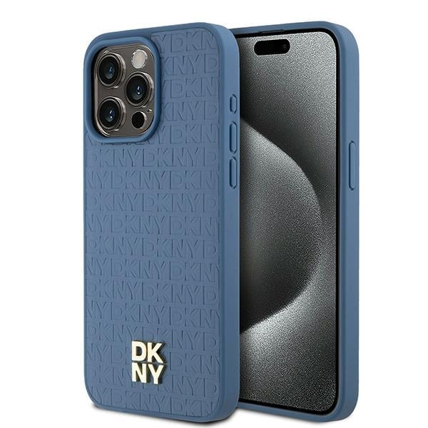 DKNY - Leather Monogram Pattern Metal Logo MagSafe (DKHMP15XPSHRPSB) - iPhone 15 Pro Max - Μπλε