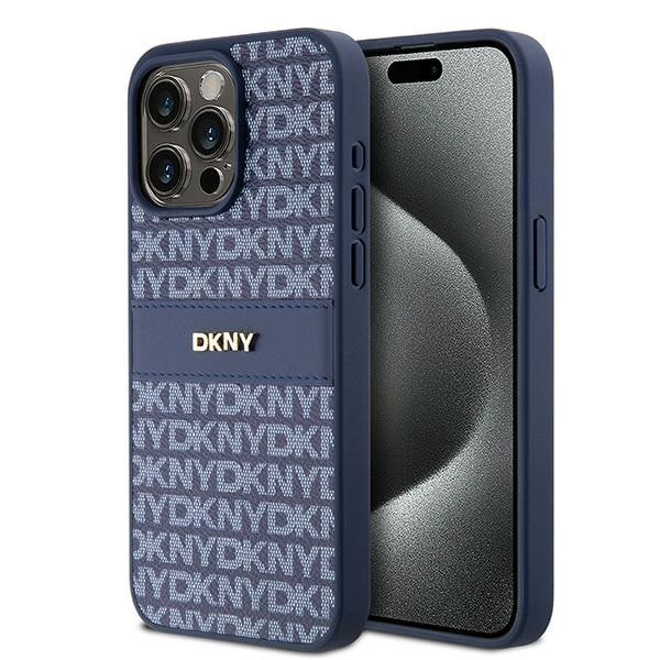 DKNY - Leather Mono Stripe & Metal Logo (DKHCP15XPRTHSLB) - iPhone 15 Pro Max - Μπλε