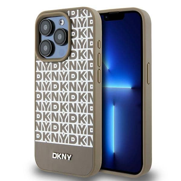 DKNY - Leather Printed Pattern Metal Logo MagSafe (DKHMP15LPSOSPW) - iPhone 15 Pro - Καφέ