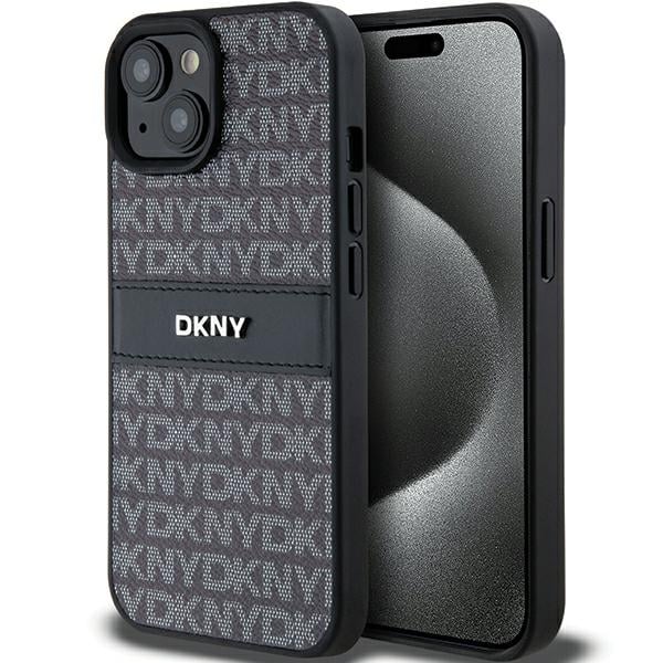 DKNY - Leather Mono Stripe & Metal Logo (DKHCP15MPRTHSLK) - iPhone 15 Plus - Μαύρο