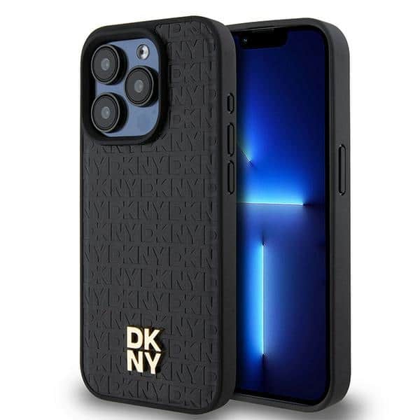 DKNY - Leather Pattern Monogram Metal Logo MagSafe (DKHMP15LPSHRPSK) - iPhone 15 Pro - Μαύρο