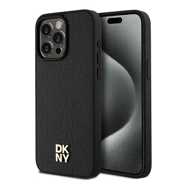 DKNY - Leather Monogram Pattern Metal Logo MagSafe (DKHMP15XPSHRPSK) - iPhone 15 Pro Max - Μαύρο