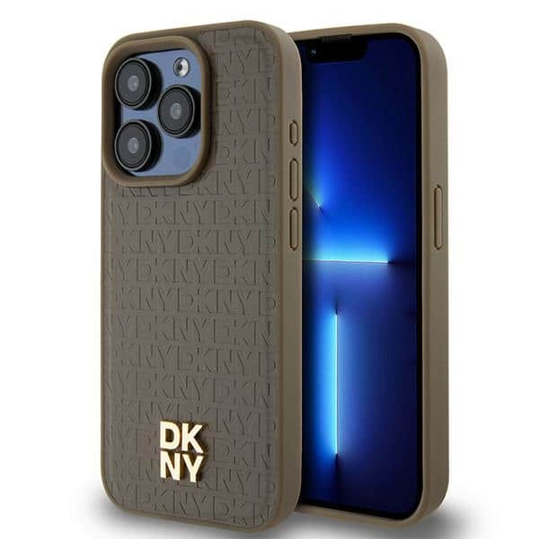 DKNY - Leather Monogram Pattern Metal Logo MagSafe (DKHMP15LPSHRPSW) - iPhone 15 Pro - Καφέ