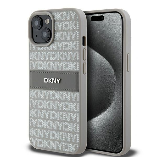 DKNY - Leather Mono Stripe & Metal Logo (DKHCP15SPRTHSLE) - iPhone 15 - Μπεζ
