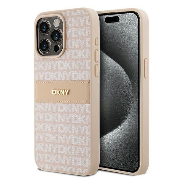 DKNY - Leather Mono Stripe & Metal Logo (DKHCP15XPRTHSLP) - iPhone 15 Pro Max - Ροζ