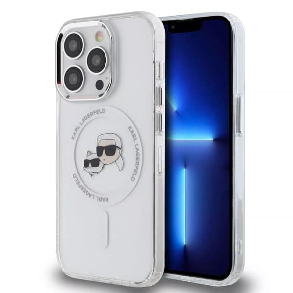 Karl Lagerfeld - IML MagSafe (KLHMP15LHLSKCH) - iPhone 15 Pro - Λευκό Metal Karl&Choupette Head