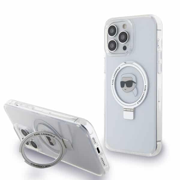 Karl Lagerfeld - Hardcase Ring Stand MagSafe (KLHMP15LHMRSKHH) - iPhone 15 Pro - Λευκό Karl Head