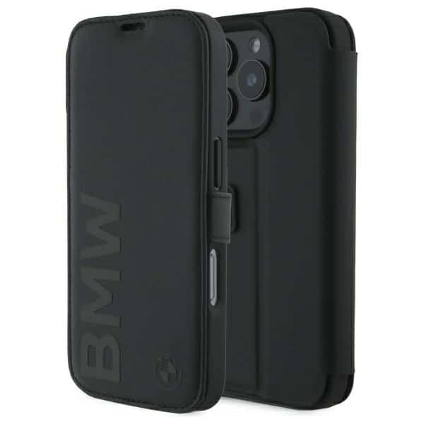 BMW - Signature Leather Wordmark Bookcase (BMBKP16L23RMRLK) - iPhone 16 Pro - Μαύρο