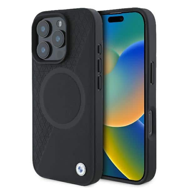 BMW - Signature Leather Half Textured And Circle MagSafe (BMHMP16L23RTPK) - iPhone 16 Pro - Μαύρο