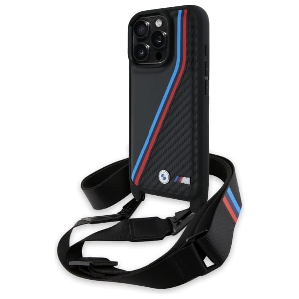 BMW - Leather M Edition Carbon Tricolor Lines & Strap (BMHCP16L23PSVTK) - iPhone 16 Pro - Μαύρο