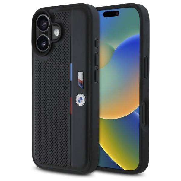 BMW - Hardcase M Perforated Tricolor Detail Line (BMHCP16S23PUPVK) - iPhone 16 - Μαύρο