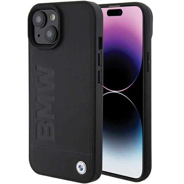BMW - Natural MagSafe Leather Hot Stamp (BMHMP15MSLLBK) - iPhone 15 Plus - Μαύρο