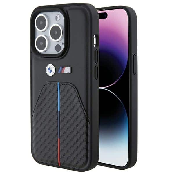 BMW - Leather Stamped Tricolor Stripe (BMHCP15L22NSTB) - iPhone 15 Pro - Μαύρο
