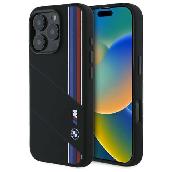 BMW - Hardcase Silicone Cut Tricolor Lines MagSafe (BMHMP16L23SCUK) - iPhone 16 Pro - Μαύρο