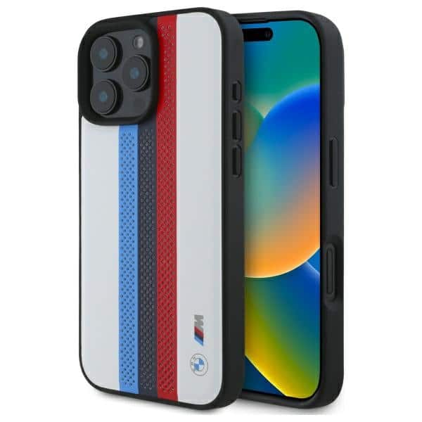 BMW - Hardcase Perforated M Perf. Tricolor Printed Stripes MagSafe (BMHMP16X23PUPTH) - iPhone 16 Pro Max - Λευκό