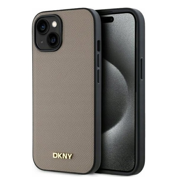 DKNY - Leather Hardcase Grained PU Metal Logo MagSafe (DKHMP15SPGHLME) - iPhone 15 - Μπεζ
