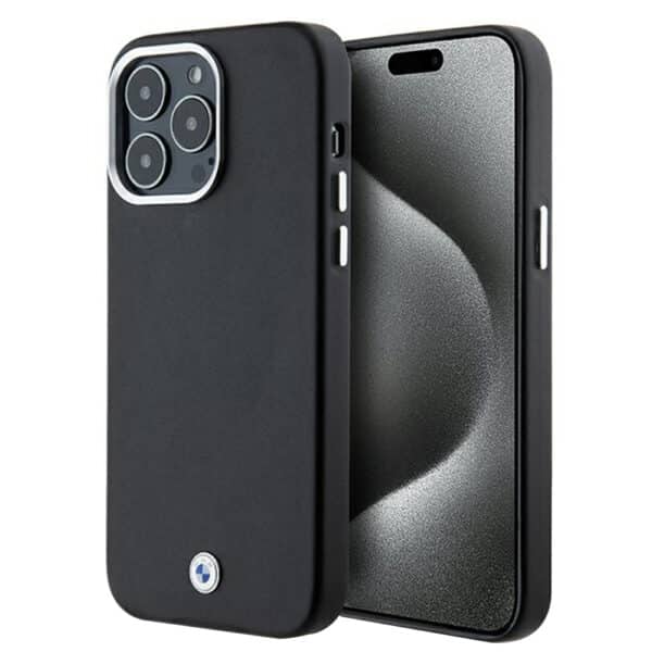 BMW - Leather Signature Wrapped Metal MagSafe (BMHMP15L23PUFWK) - iPhone 15 Pro - Μαύρο