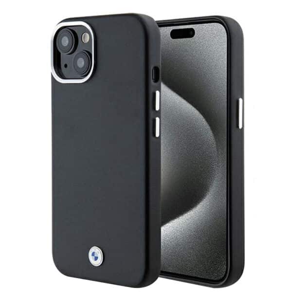 BMW - Leather Signature Wrapped Metal MagSafe (BMHMP15M23PUFWK) - iPhone 15 Plus - Μαύρο