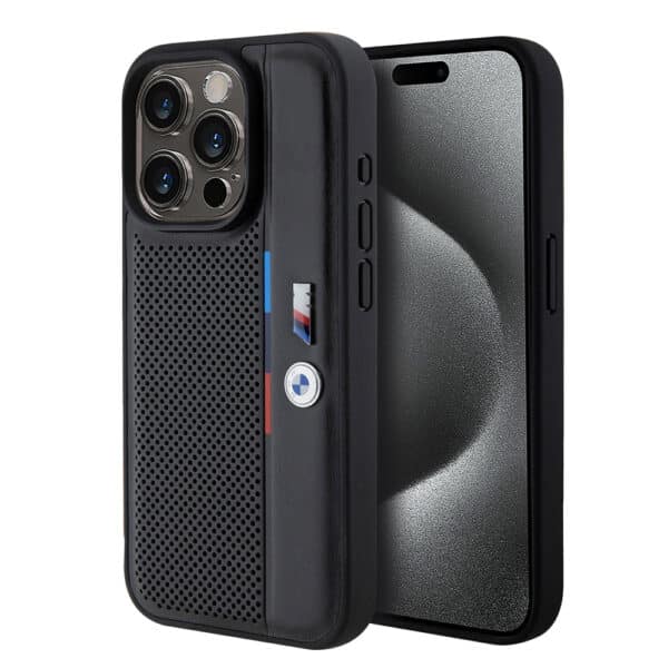 BMW - Hardcase Perforated Tricolor Line (BMHCP15X23PUPVK) - iPhone 15 Pro Max - Μαύρο
