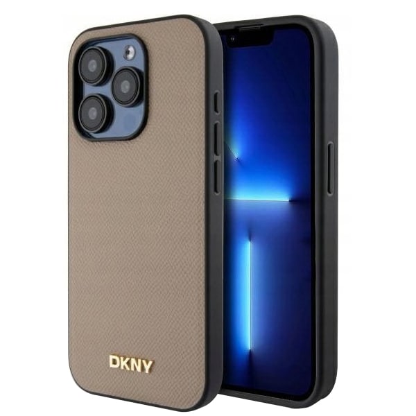 DKNY - Leather Hardcase Grained PU Metal Logo MagSafe (DKHMP15XPGHLME) - iPhone 15 Pro Max - Μπεζ