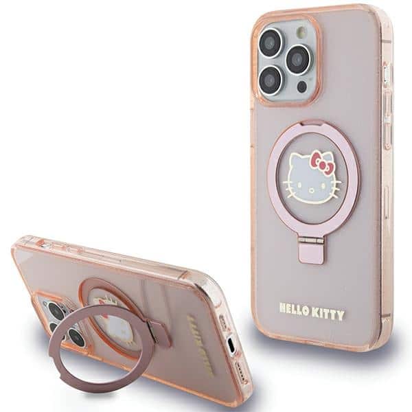 Hello Kitty - Hardcase Ring Stand Glitter Electrop Logo MagSafe (HKHMP15XHRSGEP) - iPhone 15 Pro Max - Ροζ