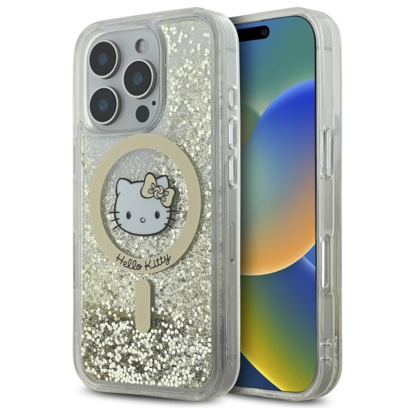 Hello Kitty - Hardcase Liquid Glitter Fever MagSafe (HKHMP16LLGDIH) - iPhone 16 Pro - Λευκό/Χρυσό