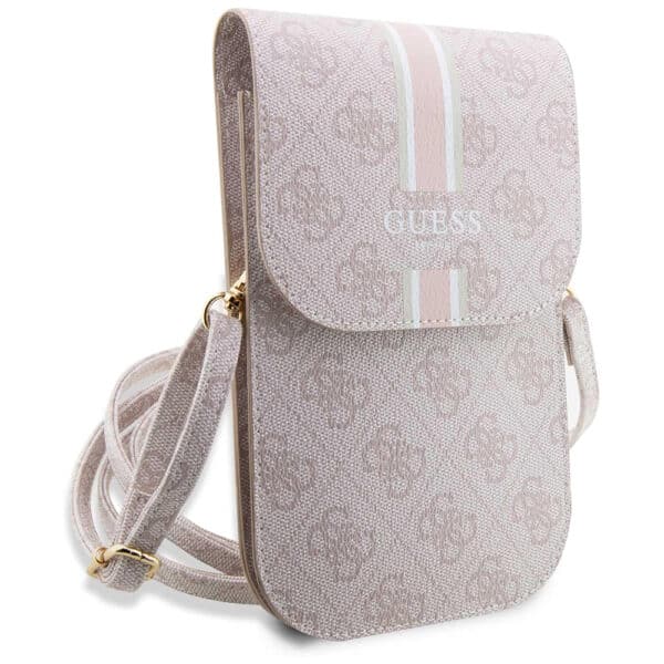 Guess - Universal Phone Pouch 4G Stripes (GUWBP4RPSP) - με Cardslot, Universal, Eco-Leather, Adjustable Strap - Ροζ